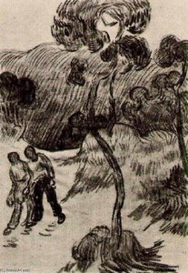 Two Men Walking In A Landscape With Trees — Vincent Willem Van Gogh, Post-impressionism