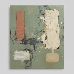 Monolithische Erdtöne: Eine Singuläre Studie In Taktiler Salbei- Und Terrakotta-relief — Laurent Fabre, Neo-abstrakte Kunst