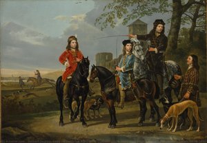 Equestrian Portrait Of Cornelis (1639–1680) And Michiel Pompe Van Meerdervoort (1638–1653) With Their Tutor And Coachman — Aelbert Jacobsz Cuyp