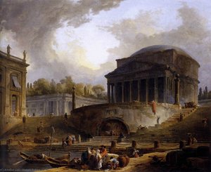 View Of Ripetta — Hubert Robert, Romantic Landscape Painting