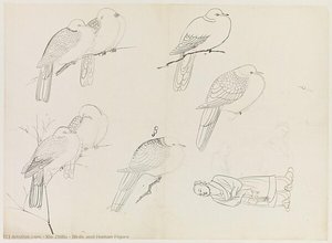 Birds And Human Figure — Xie Zhiliu