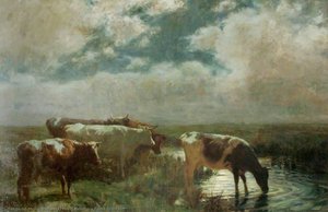 Cows Drinking — William Frank Calderon
