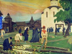In The Monastery — Boris Mikhailovich Kustodiev