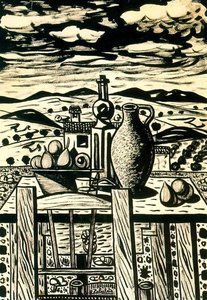 Still Life, Table Figs, Jar, Bottle Of Anise — Rafael Zabaleta Fuentes