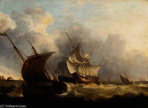 Two dutch men-o'war making for the open sea