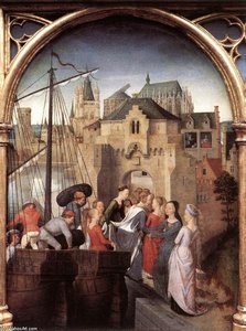 St Ursula Shrine: Arrival In Cologne (scene 1) — Memling, Hans, Early Netherlandish Painting