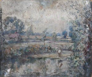 Landscape With Figures By Pond — Alan Francis Clutton Brock