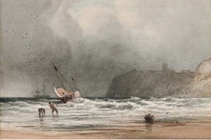 Hauling In The Fishing Boat Onto The Shore — Anthony Vandyke Copley Fielding