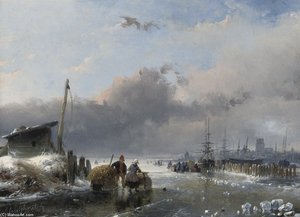 A View Of Dordrecht In Winter — Andreas Schelfhout