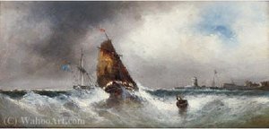 Shipping In Squally Conditions Off A Harbour Mouth — Edwin Hayes
