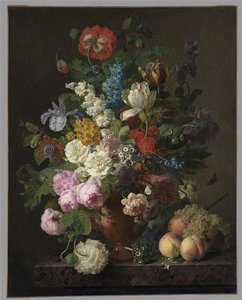 Vase De Fleurs, Raisins Et Peches — Jan Frans Van Dael, Dutch Golden Age