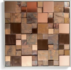 Copper & Stainless Steel Geometric Mosaic Wall Panel, Modern Art Handcrafted Copper And Stainless Steel