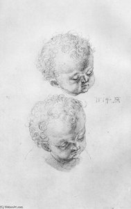 Study Sheets With Children's Heads — Albrecht Dürer