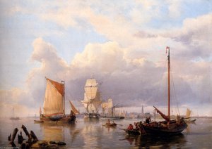 Shipping On The Scheldt With Antwerp In The Background — Johannes Hermanus Koekkoek
