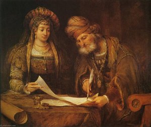 Mardochai Writing The First Purim Letter — Aert De Gelder