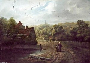 Pond And A Cottage, A Woman And A Child — Patrick Nasmyth