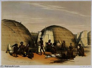 Zulu Kraal At Umlazi With Huts And Screens — George French Angas