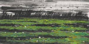 Lotus And Geese — Lin Fengmian Flying Geese Over The Lotus Pond