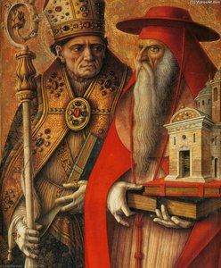 St Jerome And St Augustine (detail) — Carlo Crivelli, Renaissance