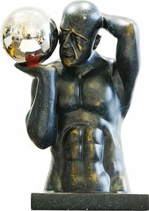 Classical Bronze Bust With Mirrored Sphere, Neoclassical Sculpture Hand-carved This Strikin