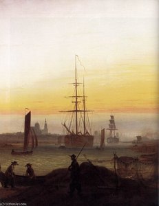 Puerto Bajo La Luna — Caspar David Friedrich, Romantic Landscape Painting