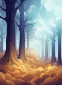Ethereal Convergence: Amber Twilight in the Indigo Grove