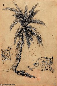 Studies Of A Palm Tree, A Goat And A Man At Work (recto); And Figures Repairing A Boat — George Chinnery
