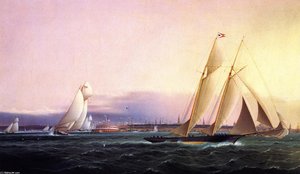 Schooner Resolute'' Leading The Fleet Around Castle Garden'' — James Edward Buttersworth