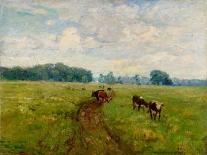 White-faced Cows In Pasture — Theodore Clement Steele