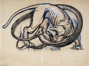 A Tiger Fighting With A Snake — Edward Coley Burne-jones