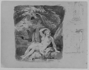 Reclining Female Nude In Landscape; Two Architectural Sketches — Thomas Sully