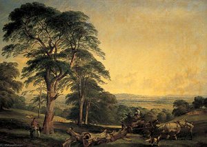 A Woodland Scene with a Wagon Drawn by Two Horses