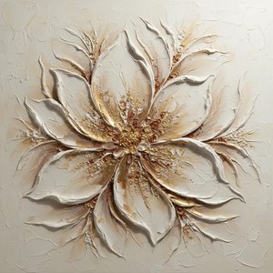 Ethereal Radiance In Sculptural Ivory And Gilded Ochre Monolithic Bloom — David Moreau, Plaster & Texture Art