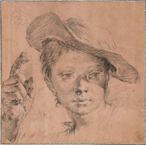 Porträt eines Jungen, der mit erhobener rechter Hand zeigt, ca. 1740-1745