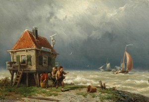 Figuren Bij Een Veerhuisje — Hermanus Junior Koekkoek