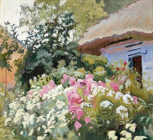 Flowers In Front Of The Cottage — Stanislav Zhukovsky