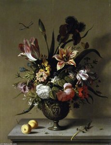 Metal Vase Of Flowers