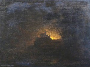 Landscape With Figures By Moonlight — Edward Williams