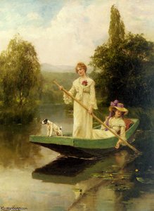 Two Ladies Punting On The River — Henry John Yeend King