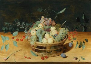 Still Life Of Fruit In A Basket On A Ledge — Isaak Soreau