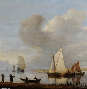 Dutch Shipping Moored In An Estuary — William Anderson