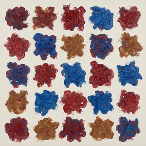 Rhythmic Convergence Of Crimson And Cobalt In A Structured Impasto Grid — Julien Vasseur