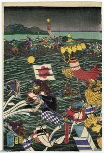 Sasaki Moritsuna And His Troops Crossing The Inland Sea — Tsukioka Yoshitoshi