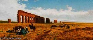 Grain harvest in the ancient aqueduct on the roman countryside