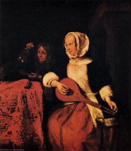Woman Tuning A Mandolin — Gabriel Metsu, Dutch Golden Age