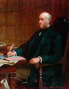 Elderly Gentleman Sitting at a Desk with a Quill and a Ledger