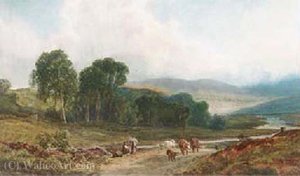 A Drover And Cattle In A Scottish Landscape — John Faulkner
