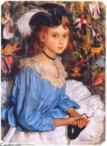 Katya In Blue Dress By Christmas Tree — Zinaida Serebriakova
