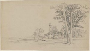 Lighthouse Seen Through Trees — William Trost Richards