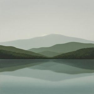 Siluetas Etéreas En Verde Salvia Tenue: Un Estudio Meditativo De Niebla Infinita Y Reflejo — Laurent Roche